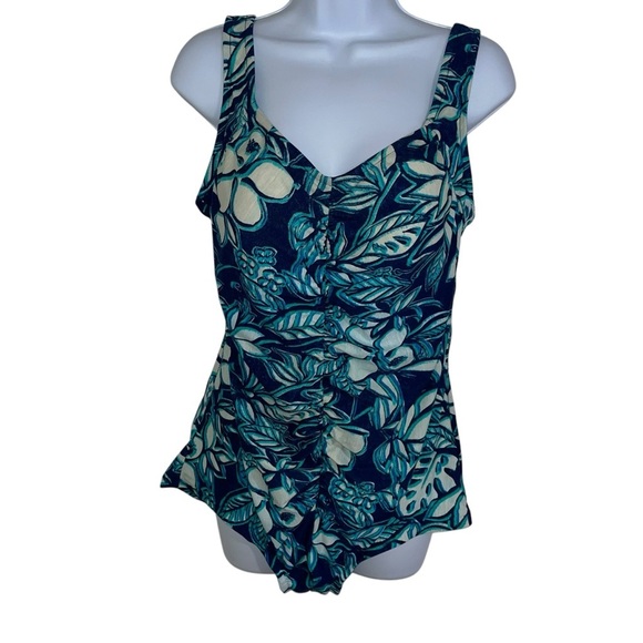 Vibrate retro Maxine of Hollywood Blue Floral Print Swimsuit bathing suit 14 - Picture 1 of 6